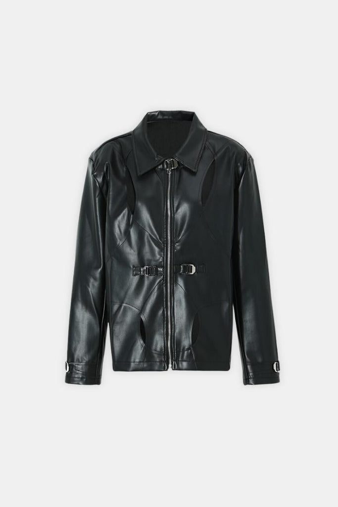 Cutout Style black Leather Jacket
