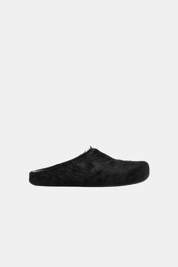 Black Sabot Calf-Hair Slippers